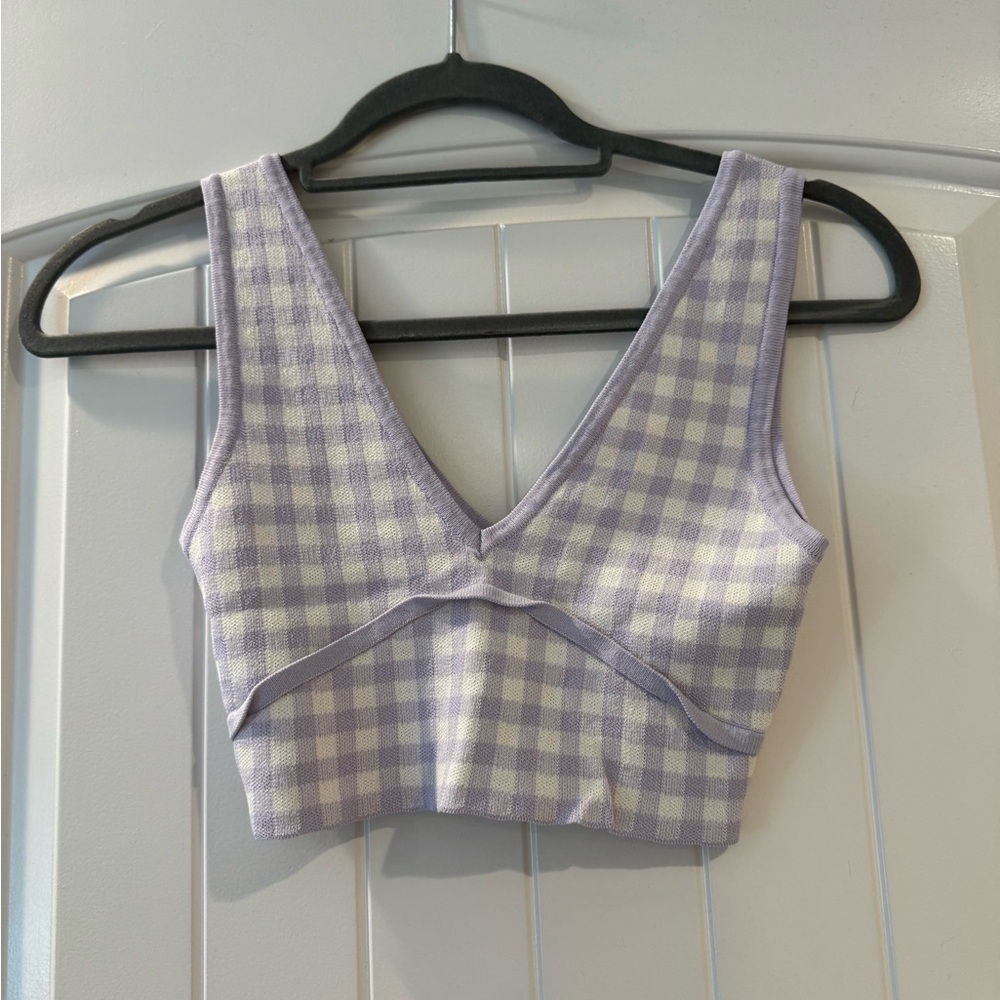 Zara Purple Checkered Crop Top